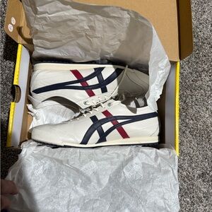 Onitsuka Tiger by Asics White Sneakers with Navy & Red Stripes